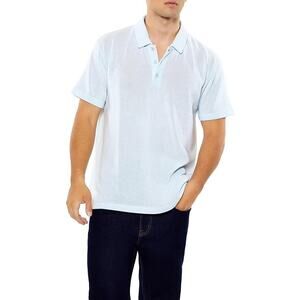 Forever 21 Men's Soft Ribbed Knit Polo Shirt Blue